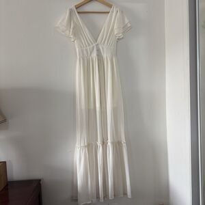 Windsor Dress Small White Maxi Flowy Bridal Beach Retro Elegant Open Back